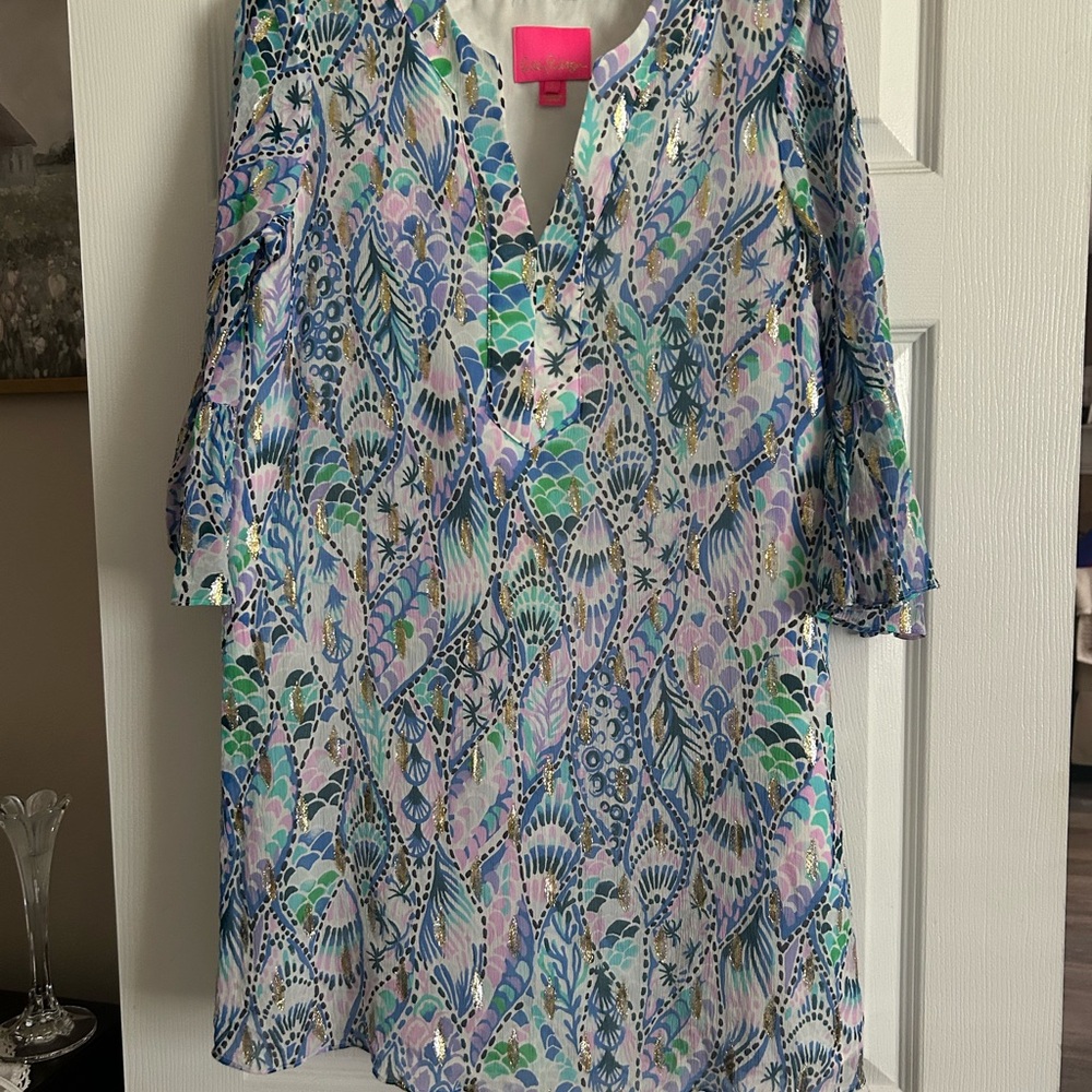 Lilly Pulitzer Blue and Purple Patterned Dress EUC